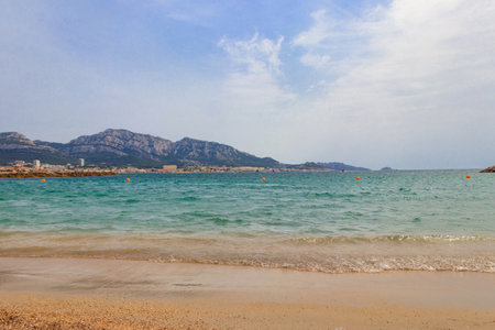 Scenic view of Prado beach in Marseille, Franceの写真素材
