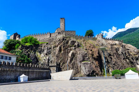 Castelgrande castle in Bellinzona, Switzerland. Unesco World Heritageの写真素材