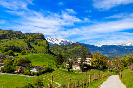 View of Balzers town and Alps in Liechtensteinの写真素材