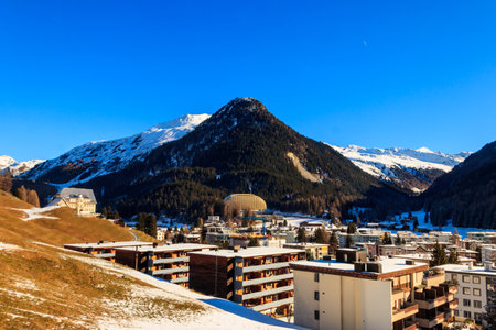 View of famous Davos city in Switzerland at winterの写真素材