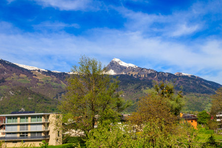 View of Balzers town and Alps in Liechtensteinの写真素材