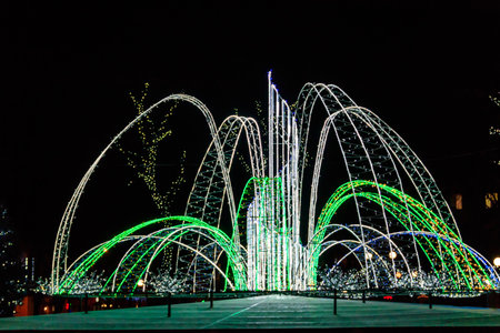 City park decorated with New Year and Christmas illuminationの写真素材