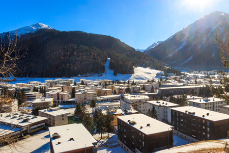 View of famous Davos city in Switzerland at winterの写真素材