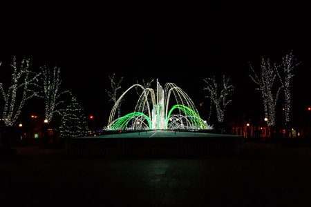 City park decorated with New Year and Christmas illuminationの写真素材