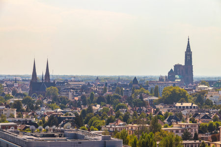 Aerial view of Strasbourg city in Alsace, Franceの写真素材