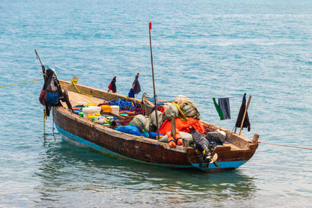 Boat in a port of Stone Town, Zanzibar, Tanzaniaの写真素材