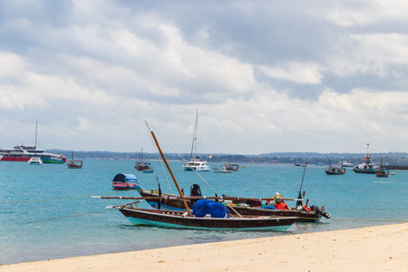 Boats in a port of Stone Town, Zanzibar, Tanzaniaの写真素材