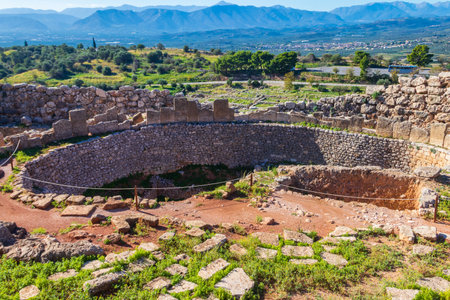 The ruins of the ancient city of Mycenae, Peloponnese, Greece. UNESCO World Heritage Siteの写真素材