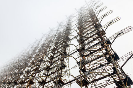Duga, a Soviet over-the-horizon (OTH) radar system as part of the Soviet anti-ballistic missile early-warning network, in Chernobyl Exclusion Zone in Ukraineの写真素材