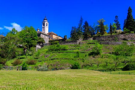 Sanctuary of the Crucifix on the Sacred Mount Calvary of Domodossola, a UNESCO World Heritage site, is one of most important religious and historical sites in Piedmont, Italyの写真素材