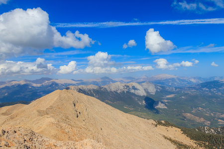 View of the Taurus mountains from a top of Tahtali mountain near Kemer, Antalya Province in Turkeyの写真素材