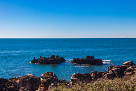 View of the Atlantic ocean coast in Cascais, Lisbon district, Portugalの写真素材