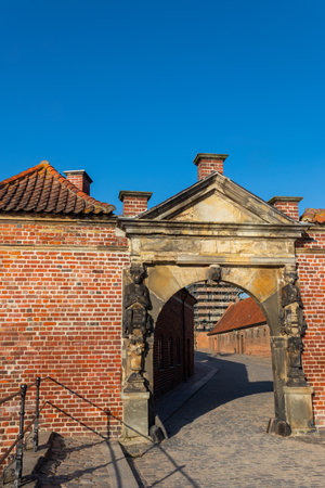 Arched gate to Frederiksborg castle in Hillerod, Denmarkの写真素材