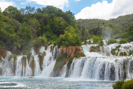 View of powerful Skradinski Buk waterfall in Krka National Park, Croatiaの写真素材