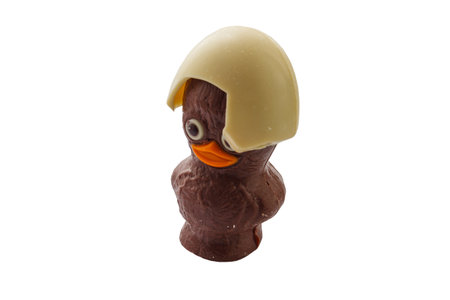 Chocolate duckling isolated on white backgroundの写真素材