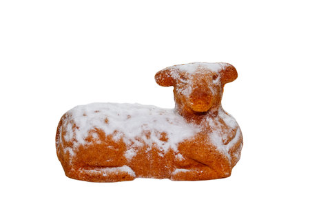 Easter lamb cake isolated on white backgroundの写真素材