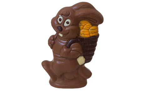 Easter chocolate bunny isolated on white backgroundの写真素材