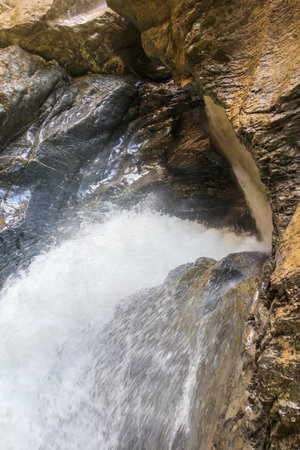 Trummelbach Falls are a series of ten glacier-fed waterfalls inside the mountain in Lauterbrunnen, Switzerlandの写真素材