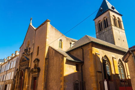 Facade of Saint Maximin Church in Metz, Franceの写真素材