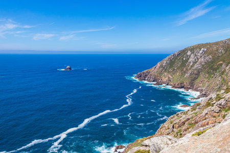 View of the Atlantic ocean coast from Cape Finisterre in Galicia, Spainの写真素材