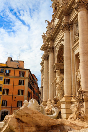 Trevi fountain in the center in Rome, Italy. Trevi is most famous fountain of Romeの写真素材