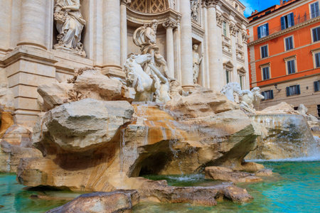 Trevi fountain in the center in Rome, Italy. Trevi is most famous fountain of Romeの写真素材