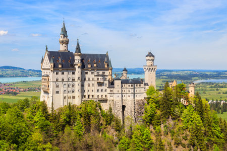 Neuschwanstein Castle in the Bavarian Alps, Germanyの写真素材