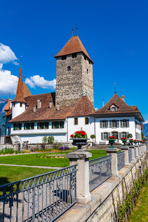 Facade of Spiez Castle in Spiez, Switzerlandの写真素材
