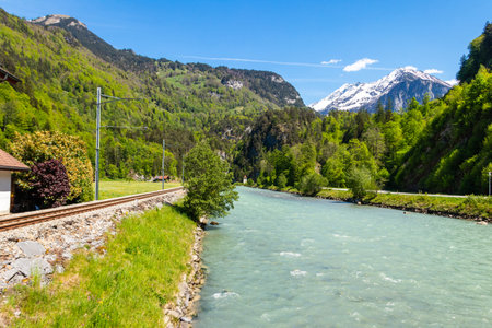 Scenic view of the Aare river near Meiringen, Switzerlandの写真素材