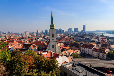 View to the famous St. Martin's Cathedral and the old town in Bratislava, Slovakia
