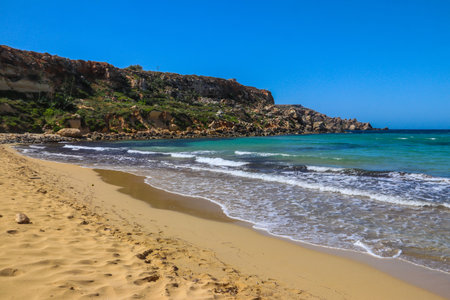 View of the Golden Bay beach on Maltaの写真素材