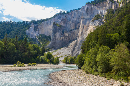 View of Ruinaulta, also known as the Rhine Gorge, or sometimes called the Swiss Grand Canyon in Grisons (Graubunden) canton, Switzerlandの写真素材
