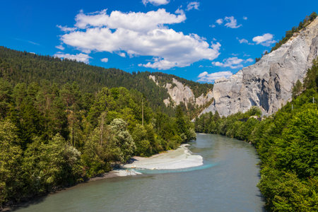 View of Ruinaulta, also known as the Rhine Gorge, or sometimes called the Swiss Grand Canyon in Grisons (Graubunden) canton, Switzerlandの写真素材