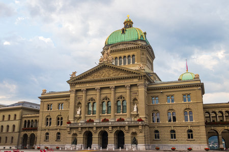 Facade of Swiss Federal Palace in Bern, Switzerlandの写真素材