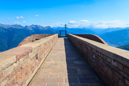 Santa Maria degli Angeli Chapel on the Monte Tamaro by the Swiss architect Mario Botta in Canton Ticino, Switzerlandの写真素材