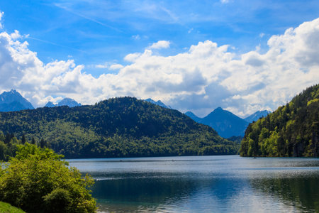 View of the Alpsee in Bavarian Alps, Germanyの写真素材