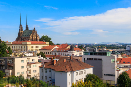 Panoramic view of Brno from Spilberk castle, Brno, South Moravia, Czech Republicの写真素材