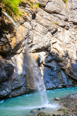 The Aare Gorge (German: Aareschlucht) is a section of the river Aare that carves through a limestone ridge near the town of Meiringen, in the Bernese Oberland region of Switzerlandの写真素材