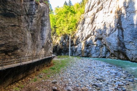 The Aare Gorge (German: Aareschlucht) is a section of the river Aare that carves through a limestone ridge near the town of Meiringen, in the Bernese Oberland region of Switzerlandの写真素材
