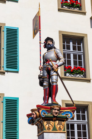 Banneret fountain (Vennerbrunnen) at Town Hall Square in Bern, Switzerlandの写真素材