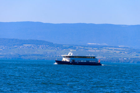 Passenger ship sailing on Lake Geneva, Switzerlandの写真素材