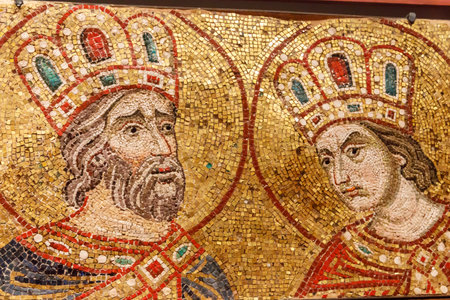 Beautiful ancient mosaic inside Patriarchal Cathedral Basilica of Saint Mark (Basilica di San Marco) in Venice, Italyの写真素材