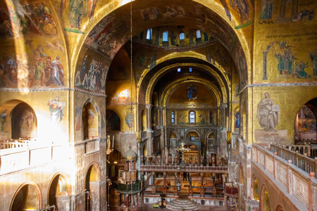 Interior of Patriarchal Cathedral Basilica of Saint Mark (Basilica di San Marco) in Venice, Italyの写真素材