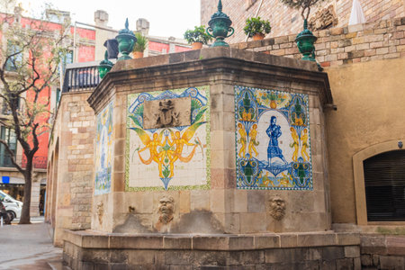 The Santa Anna fountain in Barcelona, Spainの写真素材