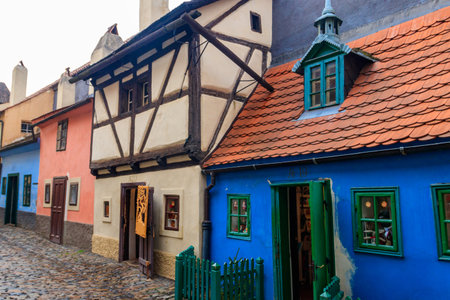 Golden Lane, the famous medieval street located in Prague Castle, Czech Republicの写真素材