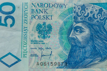 Macro shot of fifty polish zloty banknoteの写真素材