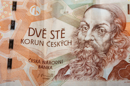Macro shot of 200 Czech koruna banknoteの写真素材
