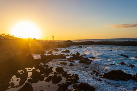 Sunset over Atlantic ocean in Puerto de la Cruz, Tenerife, Canary Islands, Spain
