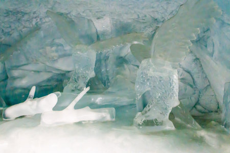 Ice sculptures in Ice Palace of Jungfraujoch Station in Switzerlandの写真素材