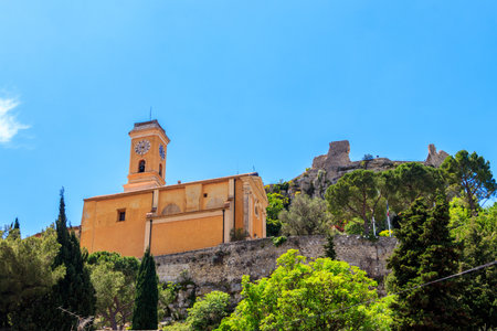 Church of Our Lady Assumption (Notre Dame de l'Assomption) in the medieval village of Eze, French Riviera, Franceの写真素材
